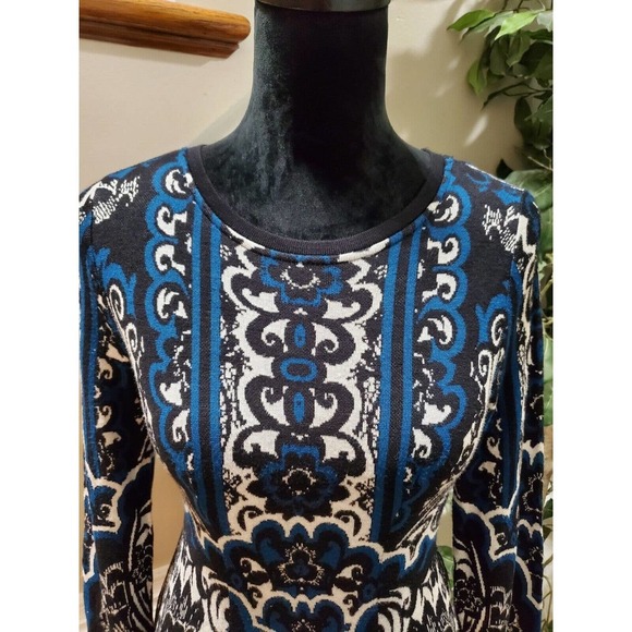 Style & Co Blue White Cotton Round Neck Long Sleeve Pullover Knit Sweater Small - Picture 4 of 8